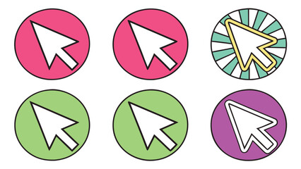 Colorful Cursor Icons: Retro Style Clickable Arrow Graphics for Website Design, App Interfaces, and Digital Marketing.