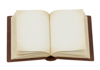 Isolated Open Antique Book with Blank Yellowed Pages and Leather Cover