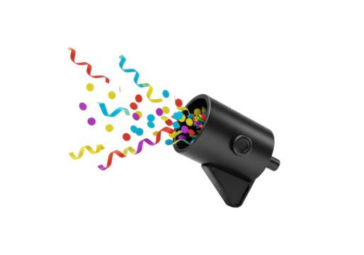 Isolated Exploding Party Popper with Colorful Confetti and Streamers