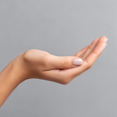 Naklejka premium Close-up of a woman's hand with manicure in neutral tones beauty focus minimal aesthetic studio environment