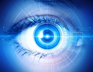 Eye with futuristic tech overlay