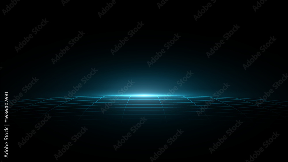 Poster tech grid of curved 3d stage. perspective grid floor. vr virtual reality metaverse environment. abst