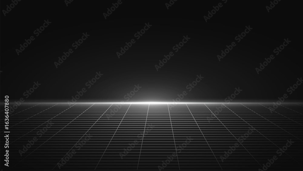 Poster tech grid of curved 3d stage. perspective grid floor. vr virtual reality metaverse environment. abst