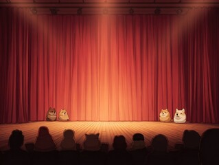 Adorable Animals on Stage with Red Curtains and Audience in View