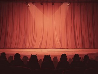 Audience Watching Performance on Stage with Red Curtains