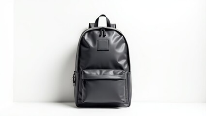 Gray backpack against a white background.