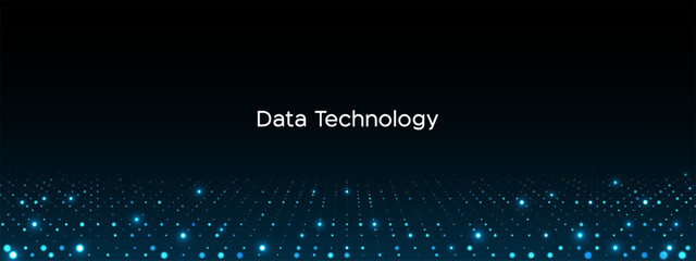 Digital Technology Presentation Background.  Cyber Big Data Flow Particles Bokeh. Digital Neural Network. Concept of AI Artificial Intelligence Technology Machine Deep Learning.