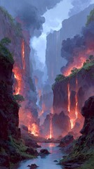 Lava flow valley landscape