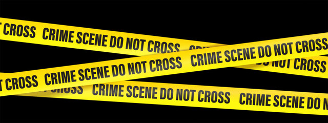 Crime Scene line do not cross, text on the yellow tape on white, black and transparent background. Realistic 3d Detailed Black and Yellow Police Line Tape.
