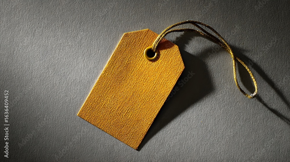 Aufkleber gold colored tag with a string loop.
