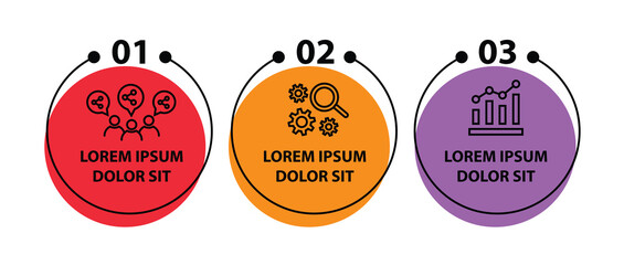 3 steps infographic template with 3 options. Flowchart that can be used for business report, data visualization and presentation. Timeline infographic elements vector illustration.