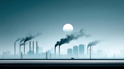 Obraz premium Industrial Cityscape at Sunset with Pollution and Smoke Emissions