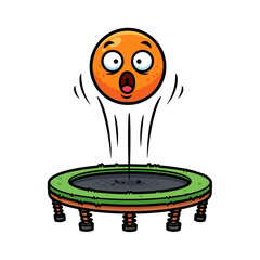 Surprised Cartoon Orange Ball Bouncing on a Trampoline Illustration