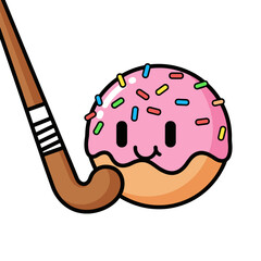 Field Hockey Stick Hitting Donut with Sprinkles