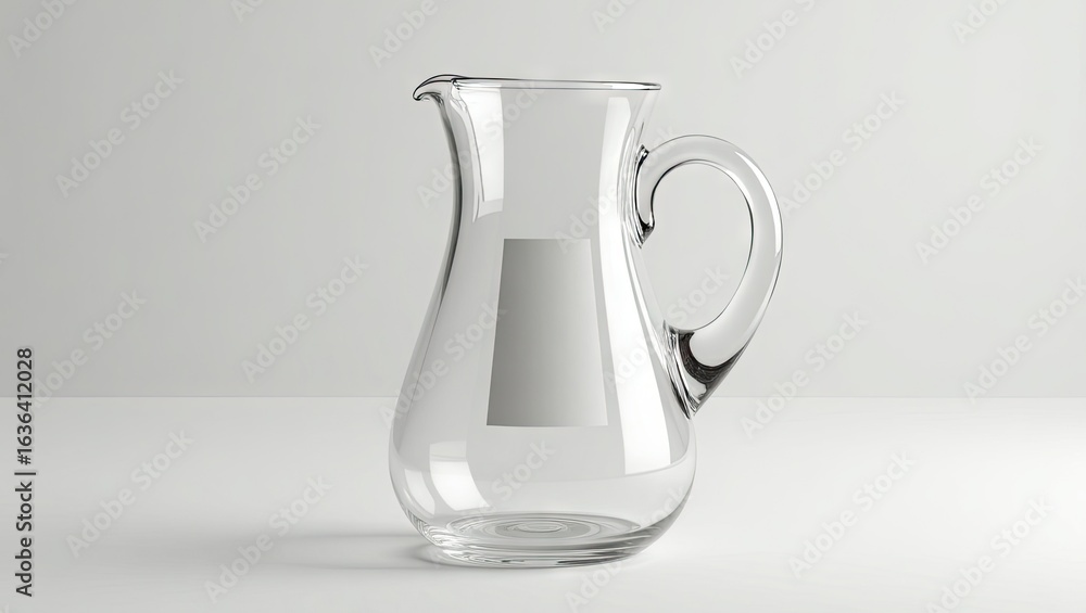 Aufkleber empty clear glass pitcher with a handle and label.