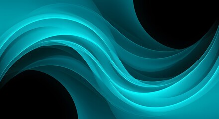 Abstract background of flowing teal waves with black space around the edges of the design