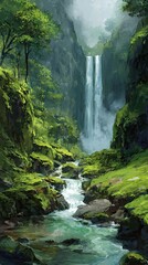 Jungle waterfall landscape