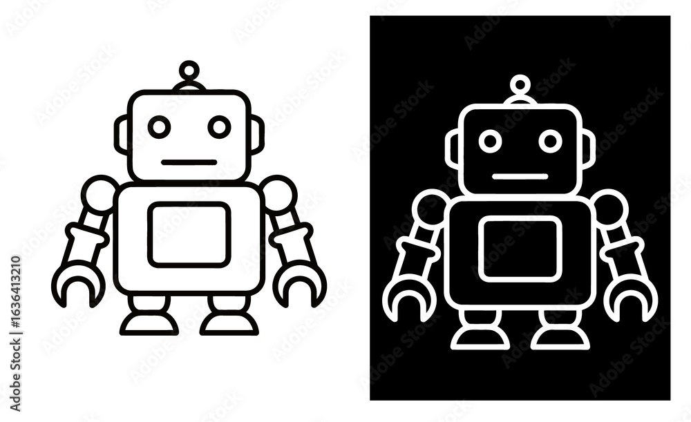 Poster vector art of robot icon illustration isolated on white background, featuring a simple and modern de
