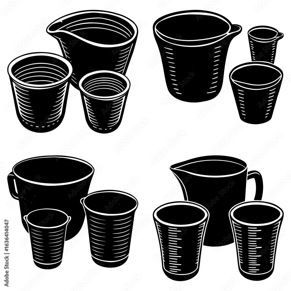 Aufkleber Illustration of several measuring cups and pitchers in varying sizes arranged in a grid pattern design
