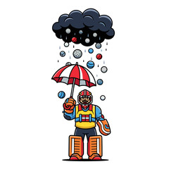 Fototapeta premium Field Hockey Goalie Under Raining Sports Balls with Umbrella