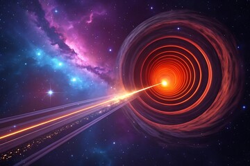 Obraz premium Space Scene With Orange Laser Beam and Red Circle keywords space red circle orange laser beam