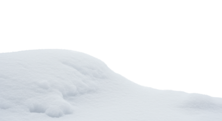 Pristine snowdrift with delicate snowflake texture, low-left, against an expansive transparent background for copy space, high-key studio shot, cool tones. Concept of a clean slate and fresh start