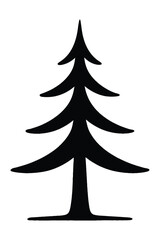 Simple black silhouette of a stylized fir tree with layered branches on white evergreen