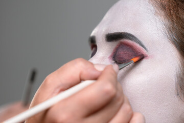 Close Up of Artistic Halloween Makeup Application Process