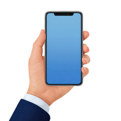 Hand holding modern smartphone isolated on transparent background