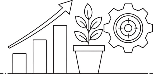 Growth, Planning, and Success: Black and White Line Art Illustration