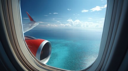 Aerial view of coral reefs from an airplane window