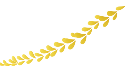 Abstract yellow forms resembling wings or petals in a dynamic cascade, subtly shaded, ascending diagonally on a transparent background, concept of progress and innovation