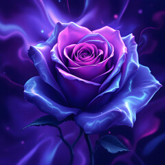 A captivating close up of a purple rose with soft lighting and a dreamy, ethereal background effect