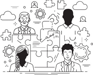 Teamwork Puzzle Illustration: Diverse Team Collaboration Vector Graphic