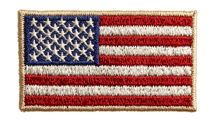 Embroidered american flag patch with stars and stripes, a symbol of patriotism, isolated on transparent background