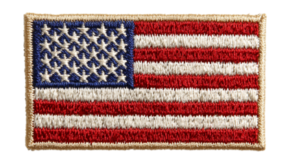 Embroidered american flag patch with stars and stripes, a symbol of patriotism, isolated on transparent background