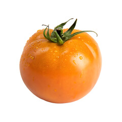 A whole single orange tomato isolated on a transparent background