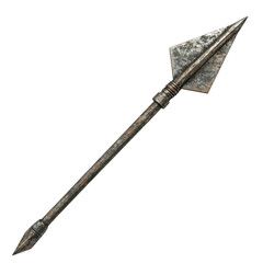 Rusty medieval spear with a sharp point, weathered metal texture, and ancient design for historical reenactments on transparent background