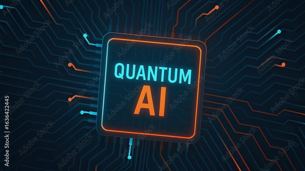 Poster quantum ai technology concept glowing circuit board futuristic digital design blue orange colors adv