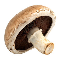 A whole single portobello mushroom isolated on a transparent background