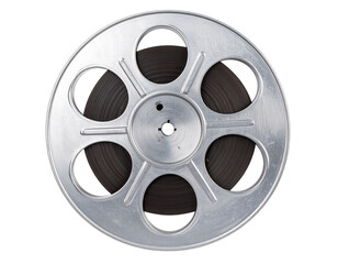 Classic Empty Film Reel with Shadows, Front View, Isolated on Transparent Background