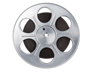Classic Empty Film Reel with Shadows, Front View, Isolated on Transparent Background