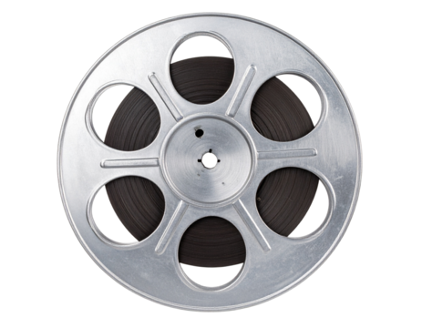 Classic Empty Film Reel with Shadows, Front View, Isolated on Transparent Background