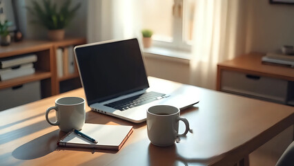 Naklejka premium office desk with laptop
