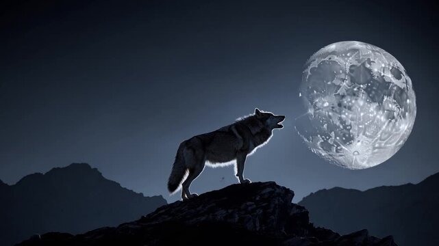 A Lone Wolfs Moonlit Howl Majestic Predator Illuminated Under Starlight, Ideal for Emotional Ad Campaigns and Lifestyle Branding, Evoking a Sense of Freedom and Power.