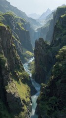 Scenic mountain valley river waterfall