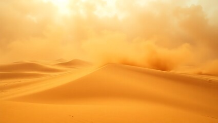 A vast expanse of sand dunes under a hazy sky creating a warm and surreal desert landscape image
