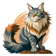 vector illustration of maine coon, climbing, abstract
