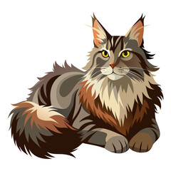 vector illustration of maine coon, lying down, abstract