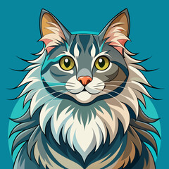 vector illustration of maine coon, head portrait, cartoon